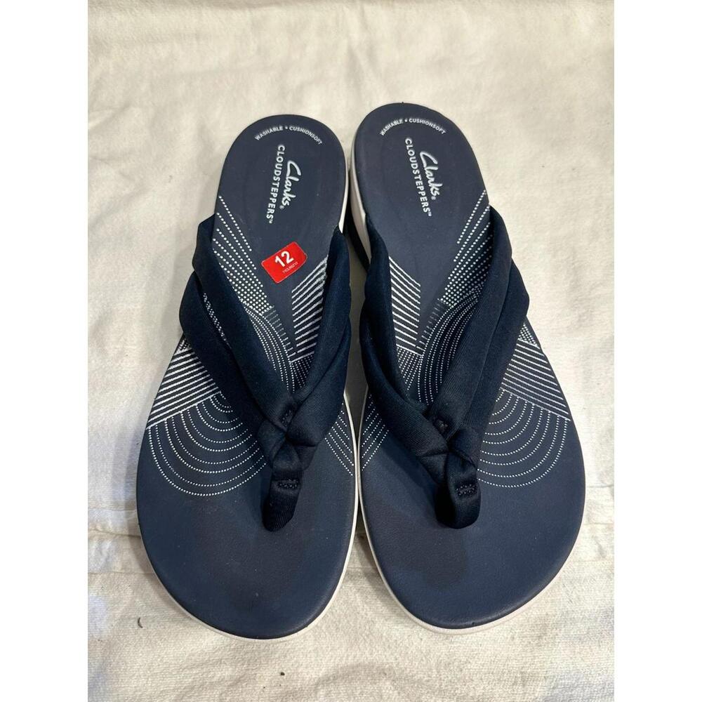 Clarks Cloudsteppers Mayla Kaylie Flip Flops Women’s 12 Navy Cushion Soft - Picture 3 of 9